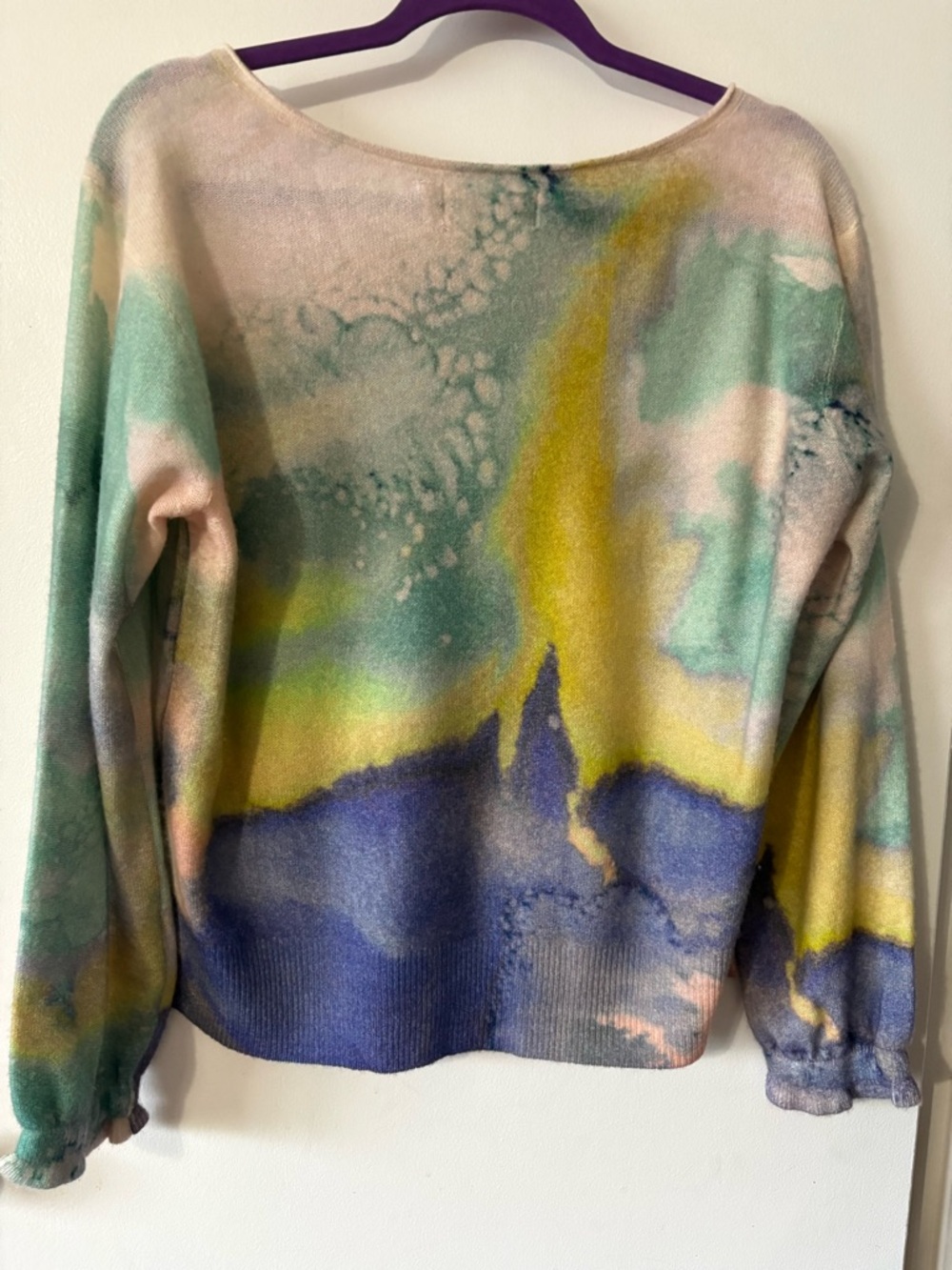 Anthropologie Multicolor Watercolor 100% Cashmere Crewneck Sweater - Picture 2 of 9
